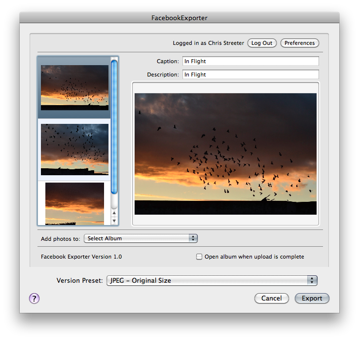 Facebook Exporter for Aperture After finding no other solutions, I wrote my own Facebook exporter